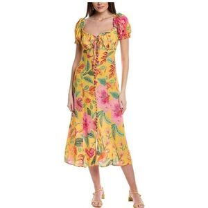 Farm Rio Macaw Bloom Yellow Midi Dress